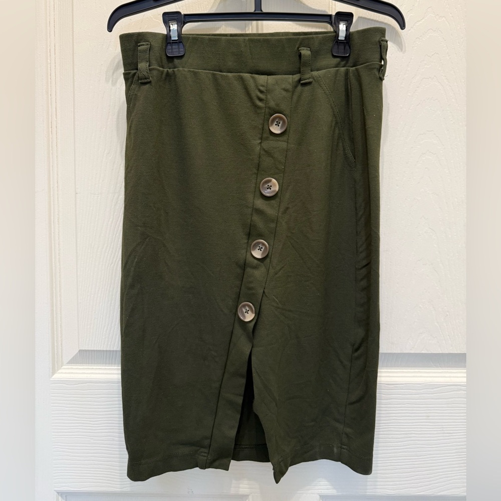 Chic Olive Button-Front Pencil Skirt